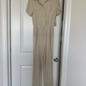 Japna Beige Button-Up Jumpsuit
